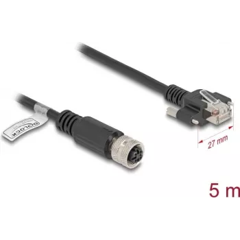 Tīkla kabelis DeLOCK M12 kabelis D-kodēts 4 kontaktu ligzda uz RJ45 spraudnis Cat5e 5m Melns