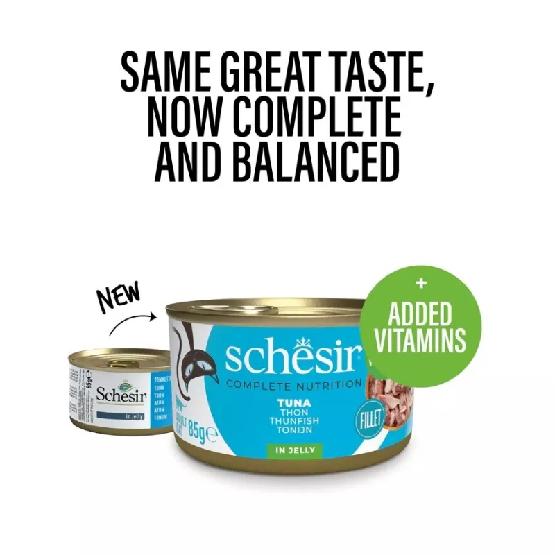 Mitrā kaķu barība Agras Pet Foods Schesir Tuncis želejā 6×50 g (300 g), viena proteīna, pieaugušiem kaķiem, bez sojas un lipekļa