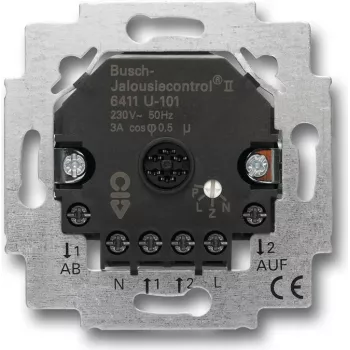 Iebūvētais žalūziju/slēģu izpildmehānisms Busch-Jaeger 6411 U-101, 2 kanāli, 230 V, 690 W, 71×71×33 mm