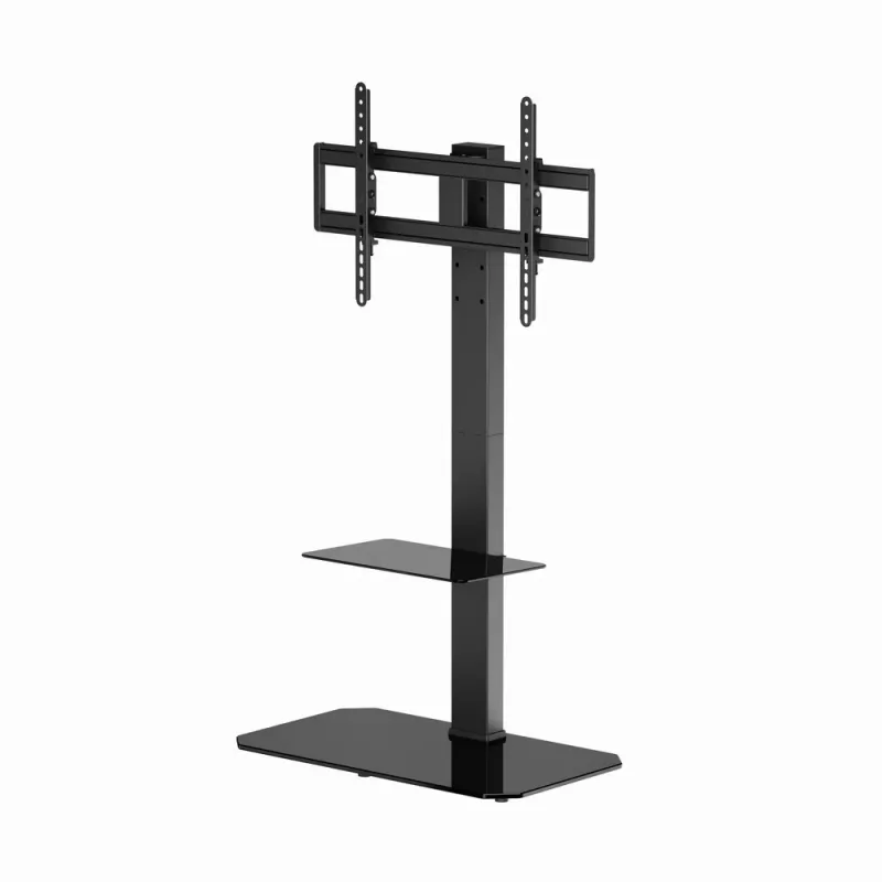 Stāvošs TV statīvs GEMBIRD TVS-86ST-01 43–86 collu televizoriem, melns, rūdīta stikla pamatne, VESA 100x100–600x400, maks. 60 kg