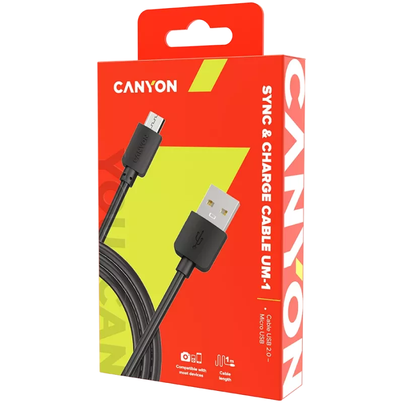 CANYON kabelis UM-1 MicroUSB 5W 1m Melns