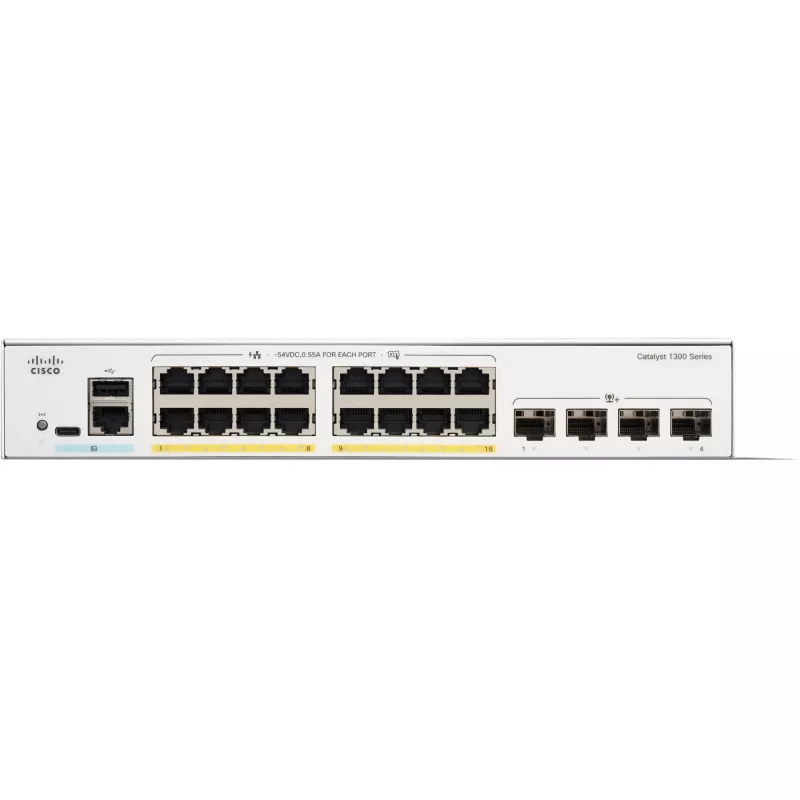 Pārvaldīts komutators Cisco Catalyst 1300-16P-4X 16 portu GE PoE 4x10GE SFP+