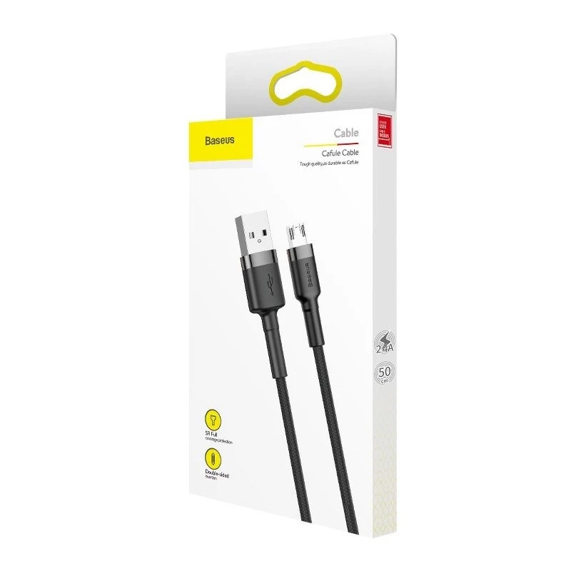 Baseus Cafule 2.4A 1m Micro USB kabelis (pelēks/melns)