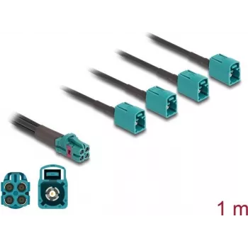 DeLOCK 90140 koaksiālais kabelis 1 m Mini FAKRA Z 4 x FAKRA Z Aqua Melns