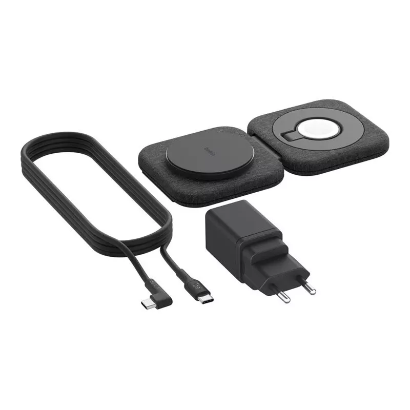 Bezvadu 2-in-1 uzlādes stacija Belkin BOOSTCHARGE PRO QI2 WIZ026VFBK — bezvadu ātrā uzlāde telefonam un austiņām