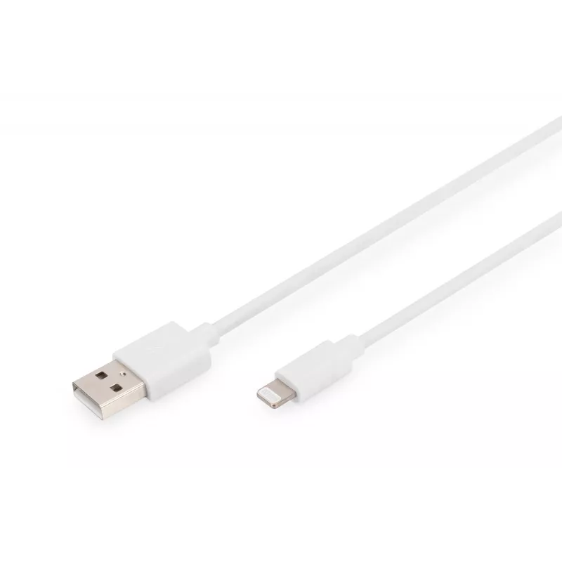 DIGITUS - Lightning kabelis - Lightning (vīr.) uz USB (vīr.) - 1,0 m - dubultā izolācija - balts - veidots - Apple iPad/iPhone/iPod (Lightning) (DB-600106-010-W)