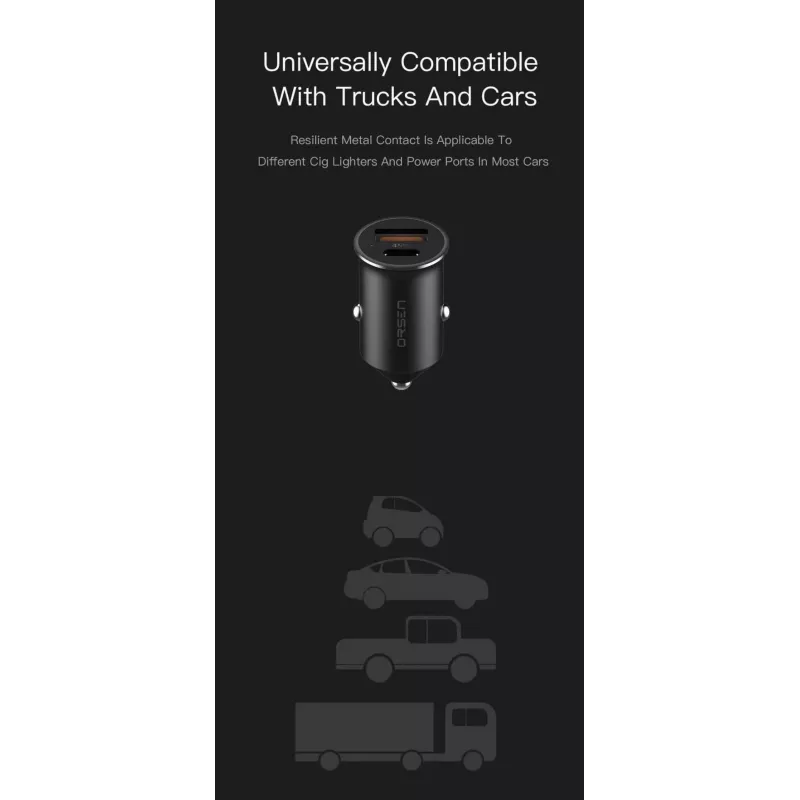 Auto lādētājs Orsen C8 45W — 45 W USB-C PD ātrā uzlāde, melns