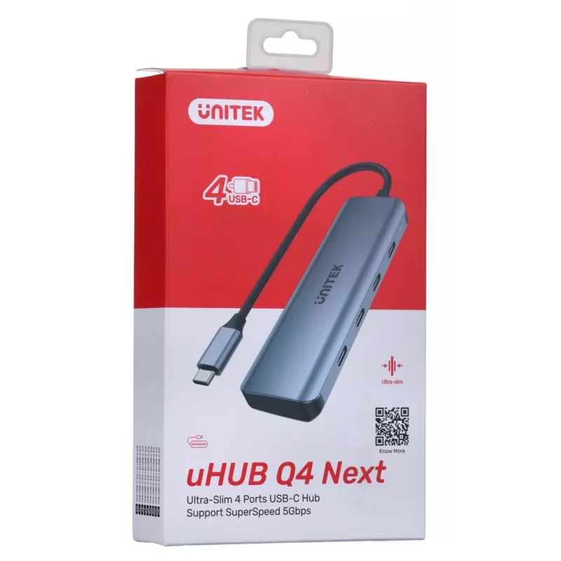 UNITEK uHUB Q4 USB centrmezgls Type-C 5000 Mbit/s pelēks