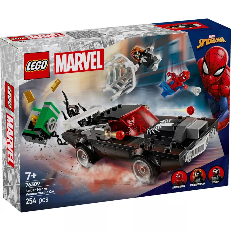 LEGO Marvel Super Heroes Spider-Man vs. Venom Muscle Car 76309 būvēšanas komplekts — 254 detaļas, 3 minifigūras, vecumam 7+