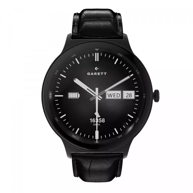 Smartwatch Garett Quantum — melns nerūsējošais tērauds