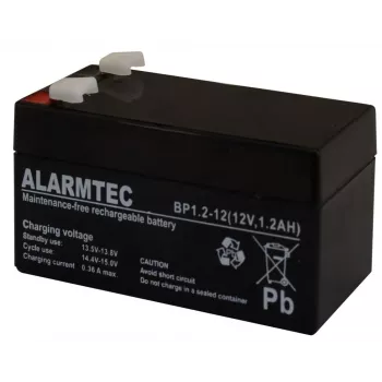 Aizzīmogots VRLA AGM akumulators Alarmtec EMU Electronic BP 1.2-12 — 12 V, 1,2 Ah, 43×59 mm, 570 g