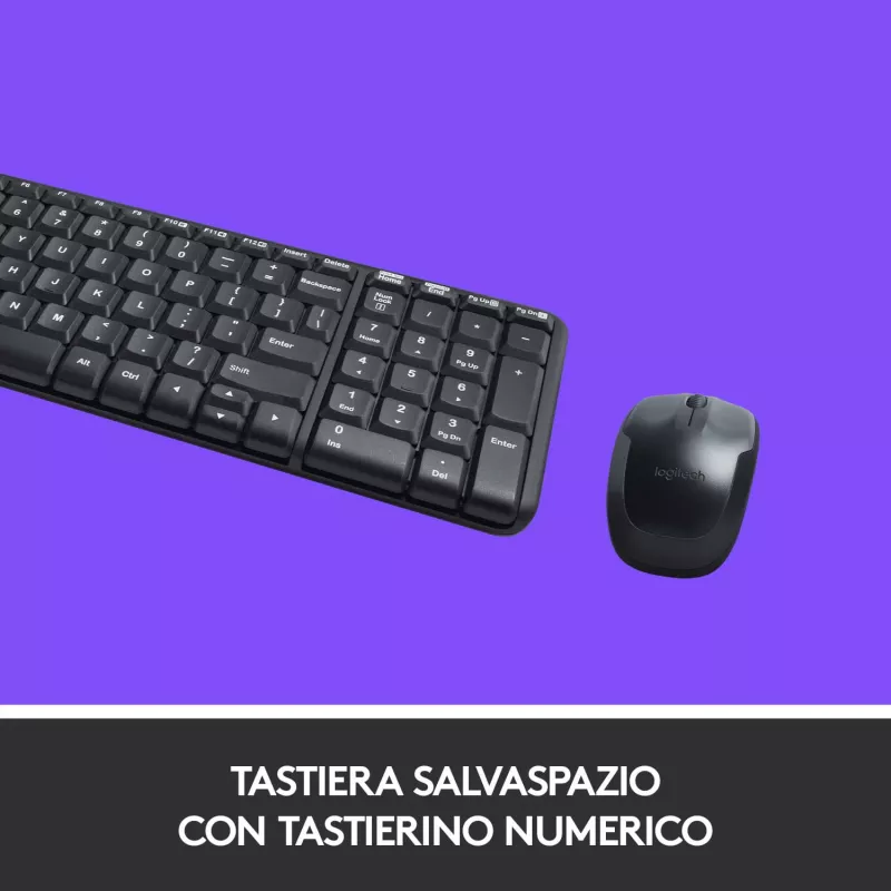 Logitech Wireless Combo MK220 - tastatūras un peles komplekts - bezvadu - 2,4 GHz - itāļu - tumši pelēks (920-003721)