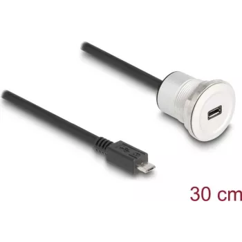 DeLOCK 88184 USB kabelis USB 2.0 0,3 m USB B Melns Sudraba