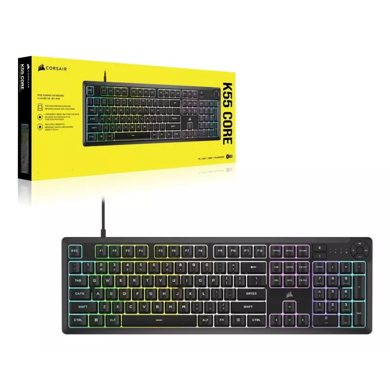 Corsair K55 CORE RGB tastatūra spēlēm USB QWERTZ vācu valodā melna