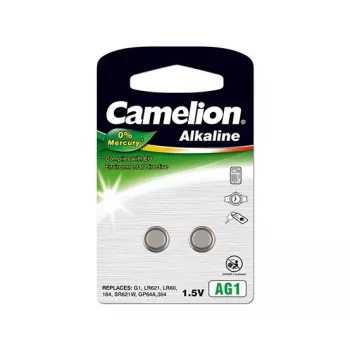 Sārmaina pogu baterija CAMELION AG1 / LR60 / LR621 / 364, 1,5 V, 2 gab. iepakojumā