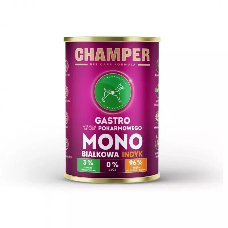 CHAMPER Gastro Monoprotein Turkey - mitrā suņu barība - 400g