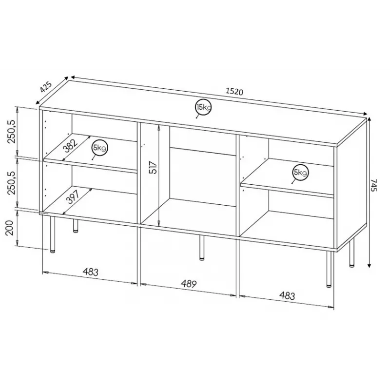Chest cabinet cama meble HOLE 152x42.5x74.5 cm matte Melns, particle board, 16 mm frame