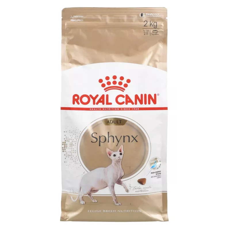 Sausā kaķu barība Royal Canin Sphynx Adult 2 kg — cūkgaļas garša, 33% olbaltumvielu, 23% tauku