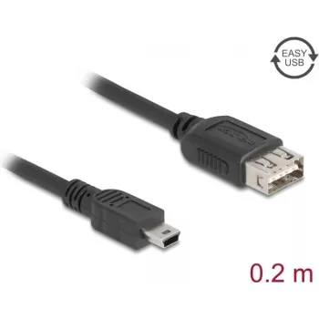 USB kabelis DELOCK 81522 — USB 2.0, Mini-USB B uz USB A, 0,2 m, melns
