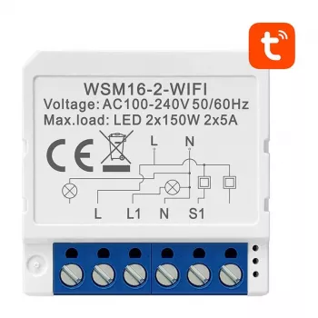 Viedā slēdža modulis Avatto WSM16-W2 WiFi tālvadība, vienkanāla relejs mājas automatizācijai