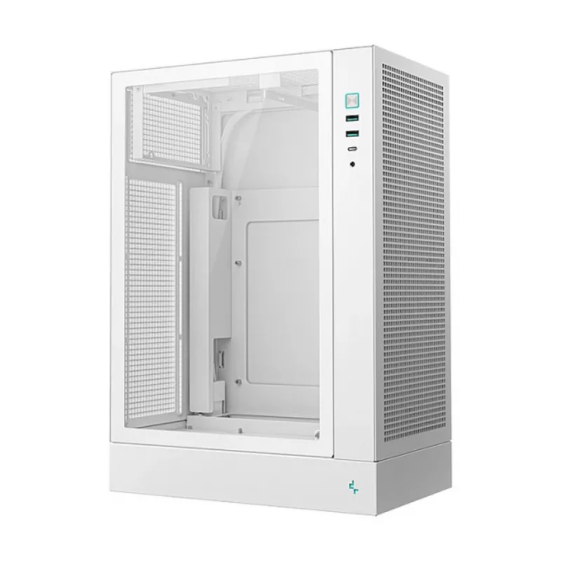 Datora korpuss DeepCool CH170 PLUS WH Midi Tower — balts, rūdīts stikls, atbalsta micro ATX/mini-ITX, GPU līdz 34,2 cm, CPU dzesētāja augstums 164 mm