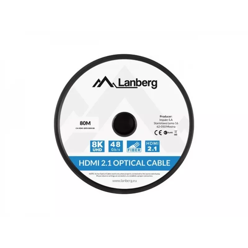 HDMI KABELIS M/M V2.1 80M 8K MELNS OPTISKAIS AOC LANBERG