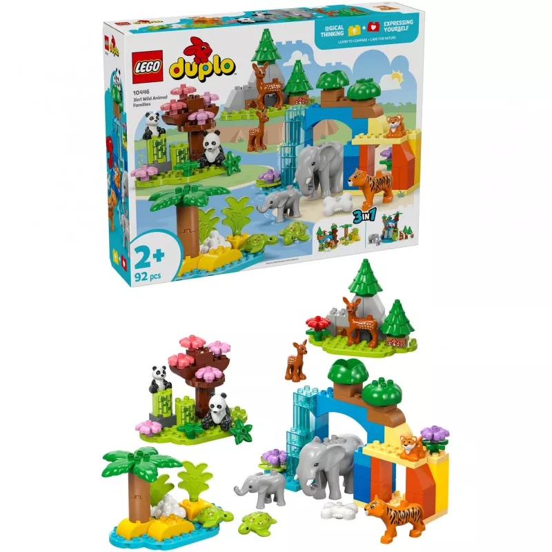 Rotaļlietu komplekts LEGO DUPLO Town Wild Animal Families 3-in-1 10446 — 92 gabali, 2+, 200×220×340 mm
