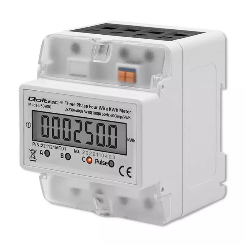 Trīsfāžu elektroniskais enerģijas skaitītājs QOLTEC 50900 400V LCD 4P