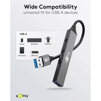 Goobay USB centrmezgls 74456 Type-A 5000 Mbit/s Gaiši pelēks