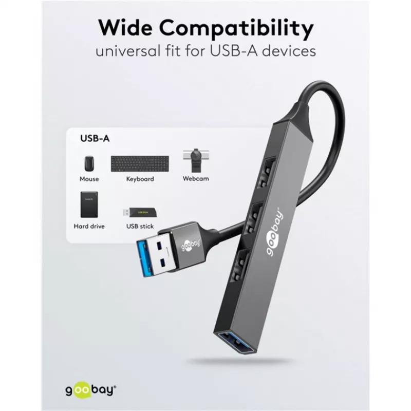 Goobay USB centrmezgls 74456 Type-A 5000 Mbit/s Gaiši pelēks