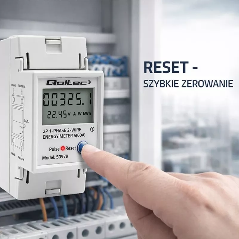 Elektrības skaitītājs QOLTEC vienfāzes DIN-iežugam 230V (MPN 50979)