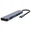 USB Type-C centrālmezgls SAVIO AK-82 ar HDMI, MicroSD, USB 3.2 Gen1, PD caurlaidi, 4K@30Hz, 5000 Mbit/s, melns