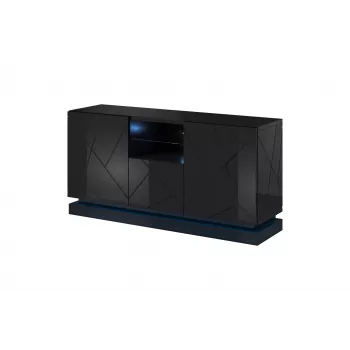 kumode QIU 2D1K 150x41.5x75 melns glancēts/melns glancēts