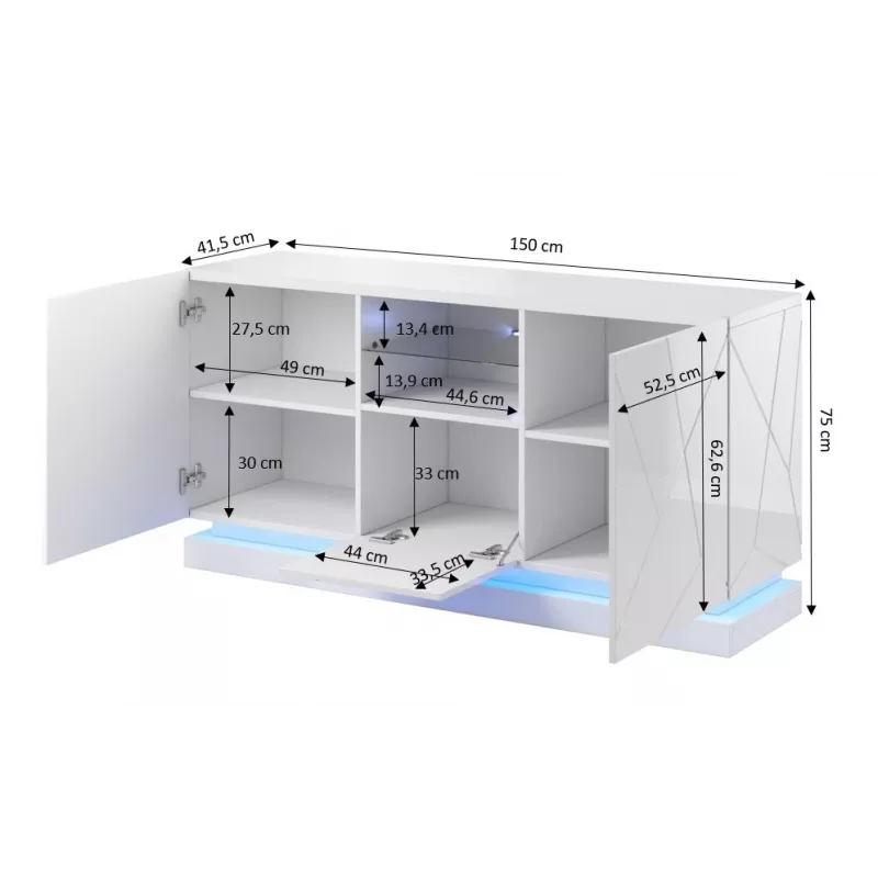 kumode QIU 2D1K 150x41.5x75 melns glancēts/melns glancēts