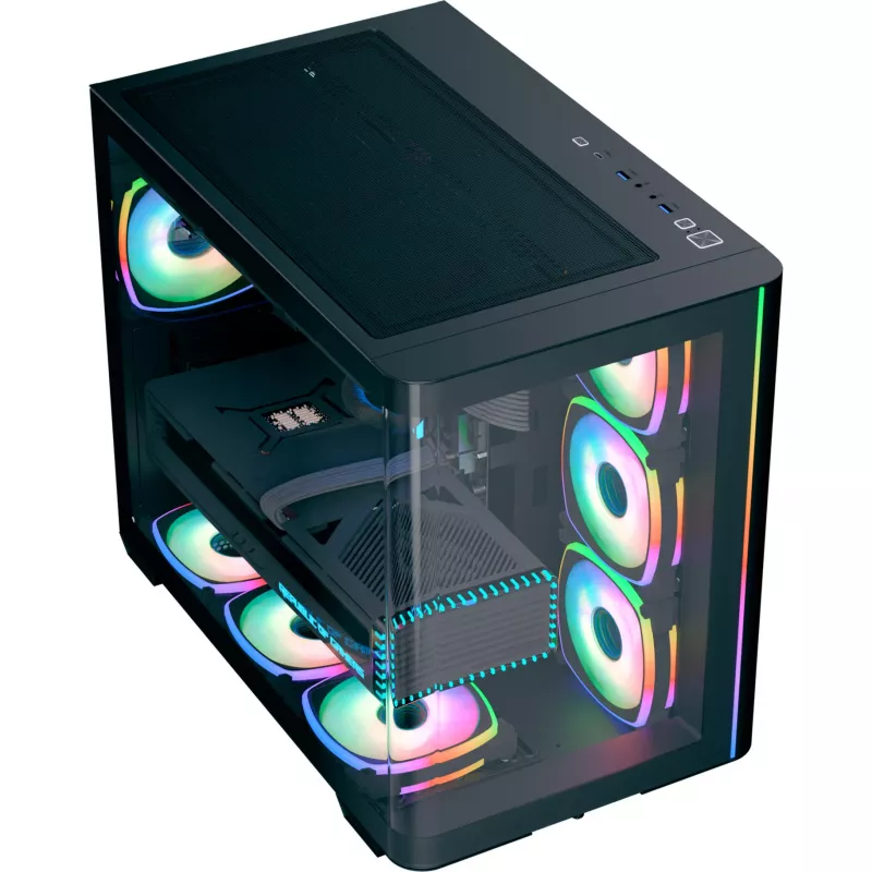 Torņa PC korpuss AEROCOOL P500C EVO-G-BK-v1 ar 2 rūdīta stikla paneļiem, melns