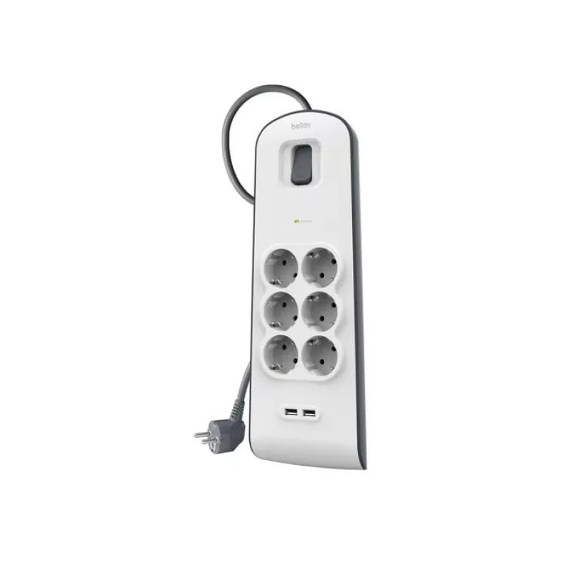 Strāvas sadalītājs Belkin BSV604VF2M-V2 — 6 kontaktligzdas, 2× USB-A, 2 m kabelis