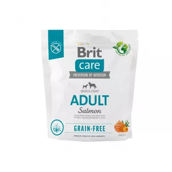 Sausā suņu barība Brit BRIT Care bez graudiem Adult Small & Medium Salmon 1 kg — olbaltumvielas 26%, tauki 15%