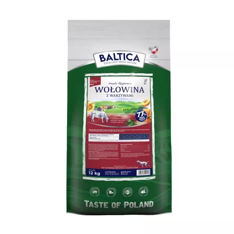 BALTICA regionalās garšas Vidējas un lielas šķirnes Liellopu gaļa ar dārzeņiem - sausā suņu barība - 12 kg