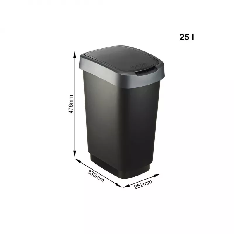 rotho Twist 25 L taisnstūra polipropilēna uzglabāšanas konteiners — 25 L, 476×333×252 mm, melns