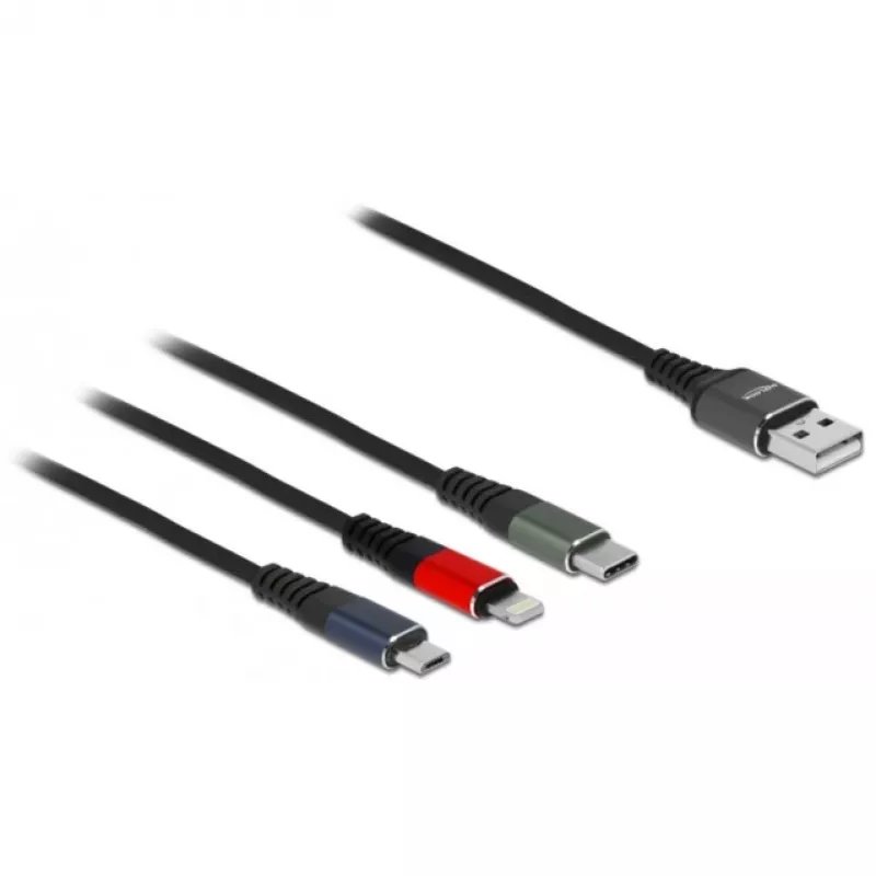 USB lādēšanas kabelis DeLOCK 3 vienā Type-A uz Lightning Micro USB USB Type-C 30 cm