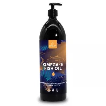 Šķidrais zivju eļļas uztura bagātinātājs POKUSA Omega-3 suņiem un kaķiem 250 ml — atbalsta apmatojumu, locītavas; bez lipekļa/sojas/cukura