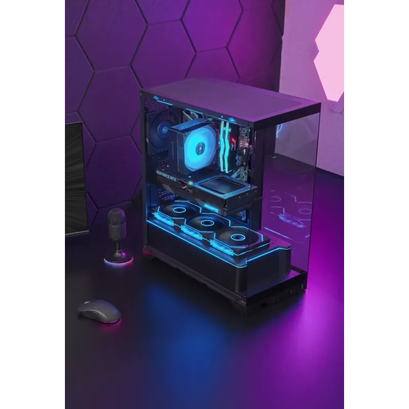 TACENS Mars Gaming MCPRISMA Midi Tower datora korpuss, melns, rūdītais stikls, atbalsta ATX/Micro-ATX/Mini-ITX, 2x3,5 collu + 2x2,5 collu nodalījumi