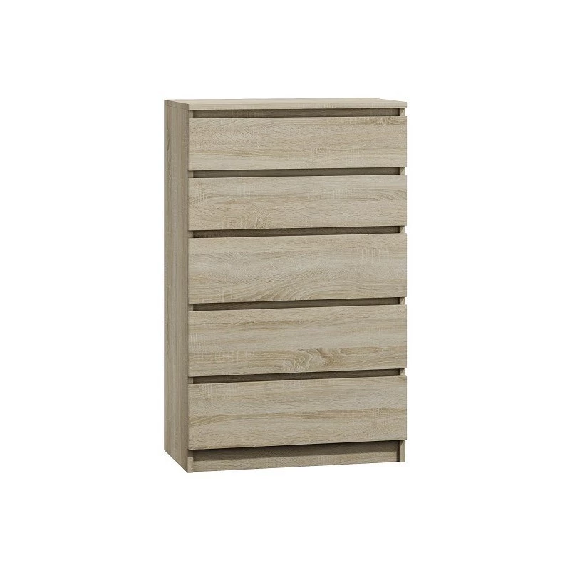 Kumode top e shop M5 SONOMA — 5 atvilktnes, ozola apdare, 700×400×1120 mm, skaidu plāksne