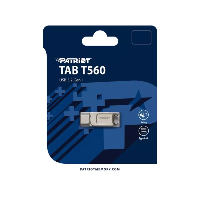 USB zibatmiņa PATRIOT PS64GT560DS5D 64 GB USB 3.2 (USB-A & USB-C), grozāms cinka sakausējuma korpuss, sudraba krāsa