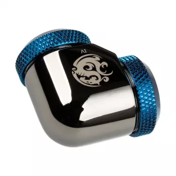 Adapter 90° BitsPower for 12mm AD Hardtube to 12mm AD Hardtube, spīdīgs melns/zils