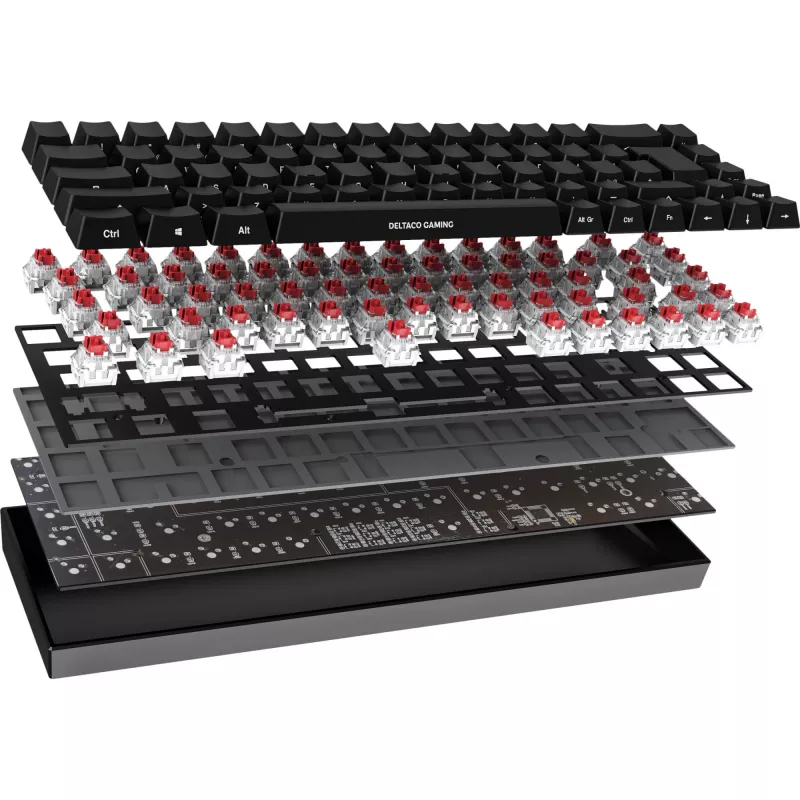 Deltaco GAM-100-DE - 65% - USB + Bluetooth - mehāniskais slēdzis - QWERTZ - RGB-LED - Melns