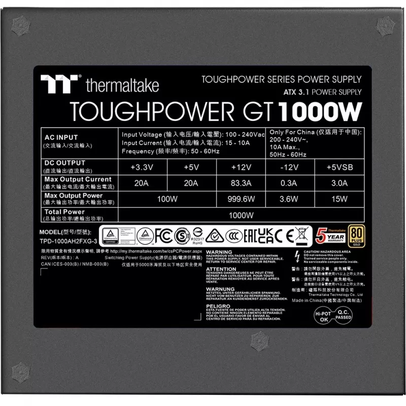 Barošanas bloks Thermaltake Toughpower GT 1000W 24-pin ATX melns