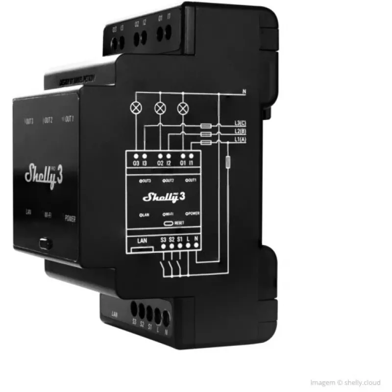 Shelly Pro 3 DIN sliežu WiFi/LAN/Bluetooth releju slēdzis