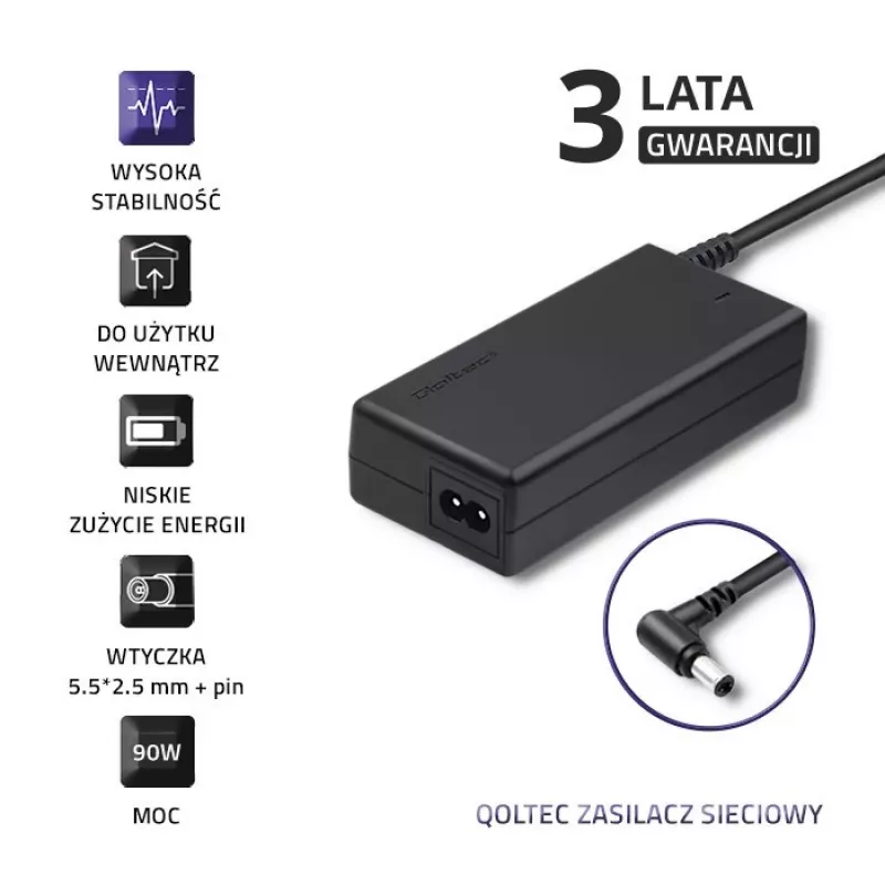 Qoltec 50090.90W strāvas adapteris/pārveidotājs iekštelpām melns