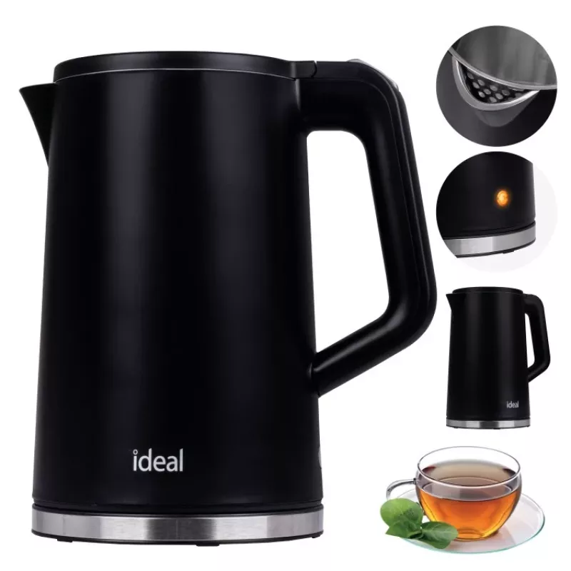 IDEAL tējkanna 1,7 l, tērauda korpuss, jauda 1500 W, melna